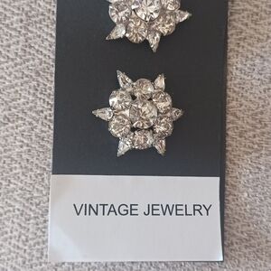 Vintage, Rhinestone Snowflake Pierced Earrings